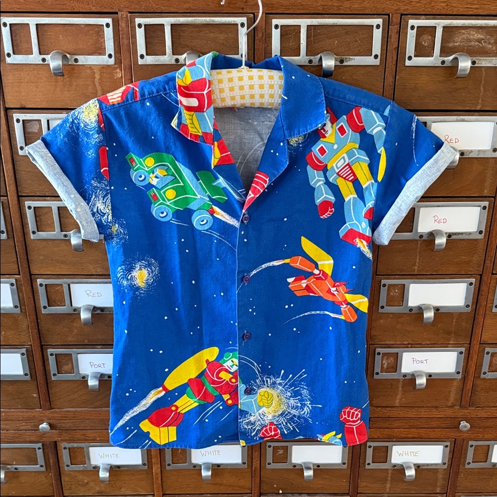 Kids Vintage Button Down Shirt Retro 80’s Space Size 10